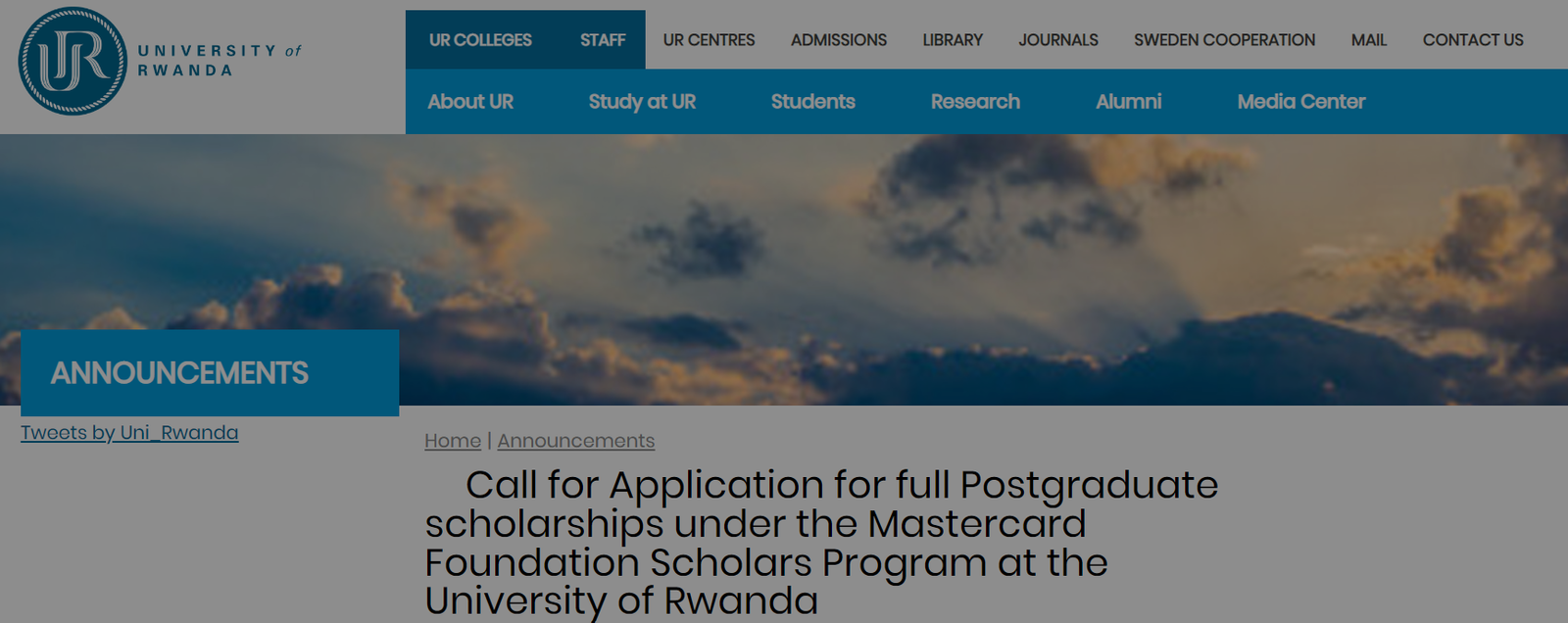 University of Rwanda Mastercard Foundation Scholars Program 2022